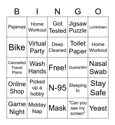 Bingo - COVID EDITION !! Bingo Card