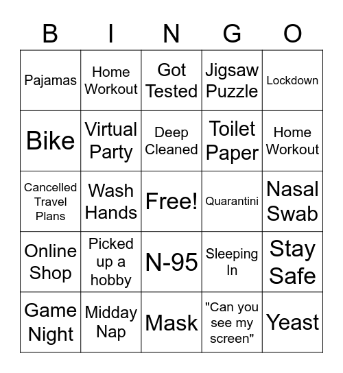 Bingo - COVID EDITION !! Bingo Card