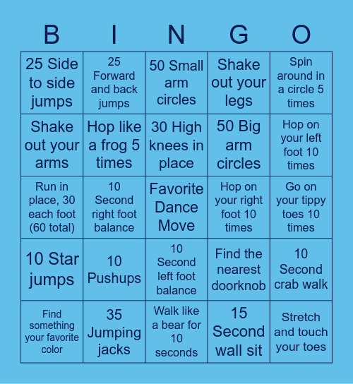 Activity Bingo! Bingo Card