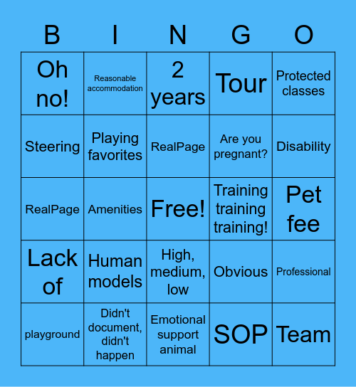 Fair Housing Bingo! Listen for these key words. Bingo Card