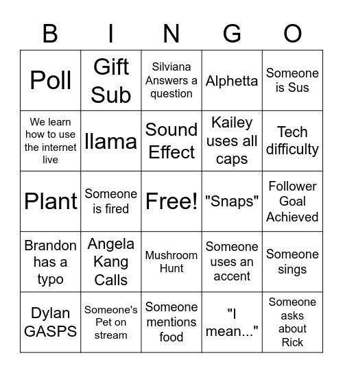 TWDU Bingo Card