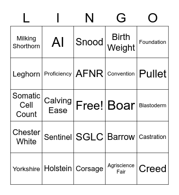 Ag Teacher Lingo Bingo Card