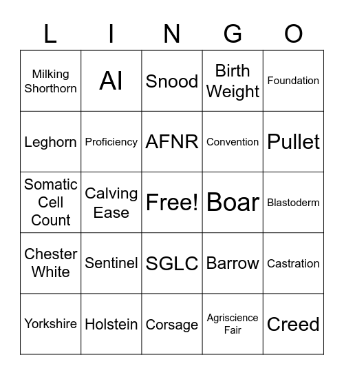 Ag Teacher Lingo Bingo Card