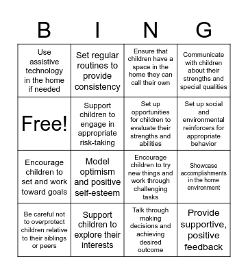 Strategies to Support Autonomy Bingo Card
