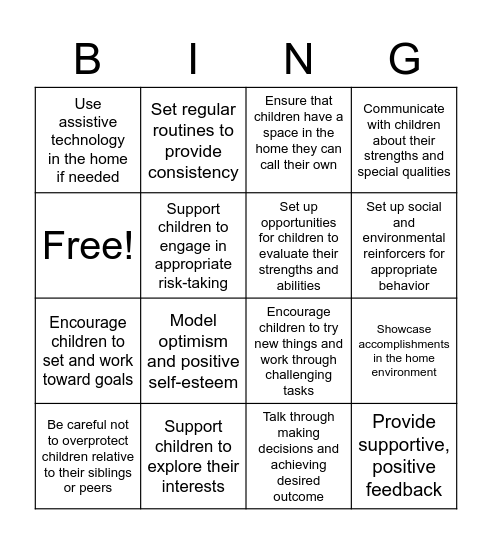 Strategies to Support Autonomy Bingo Card