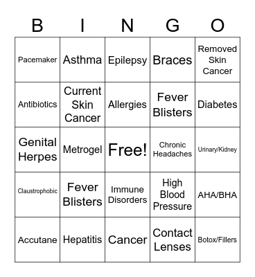 Contraindication Bingo Card