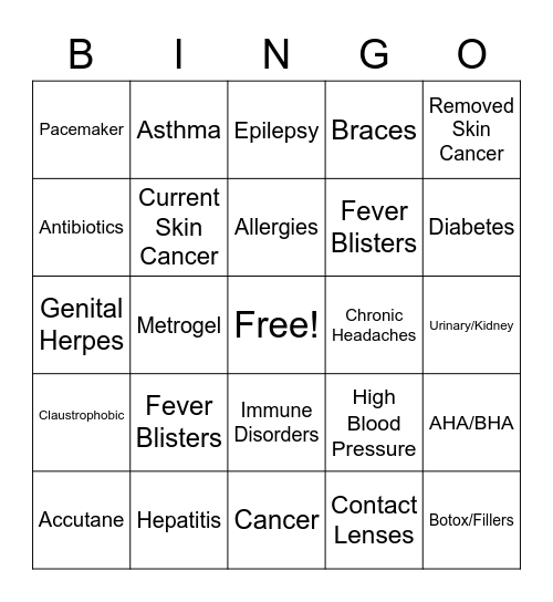 Contraindication Bingo Card