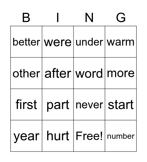 Untitled Bingo Card
