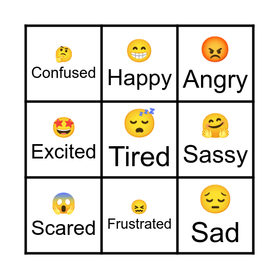 Emotions/Feelings Emoji Bingo Card