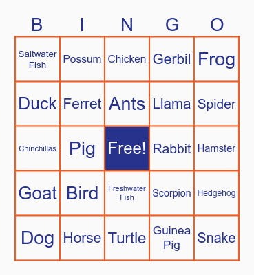 I Love My Pet! Bingo Card