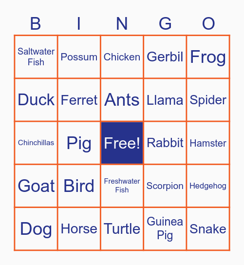 I Love My Pet! Bingo Card