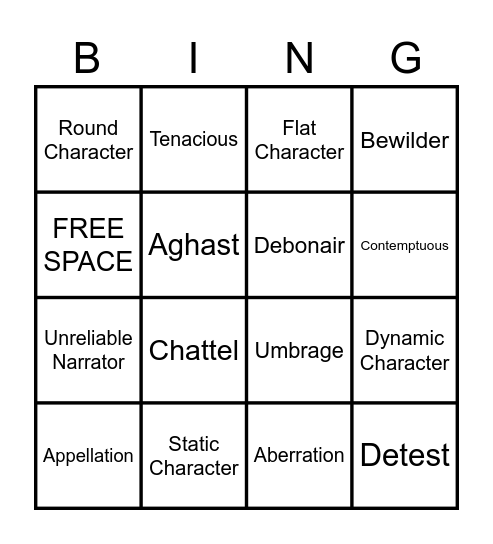 Vocabulary Week 5 Bingo Card