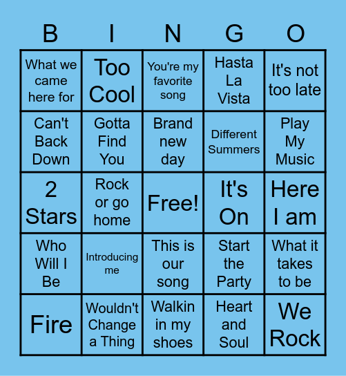 Camp Rock Bingo Card