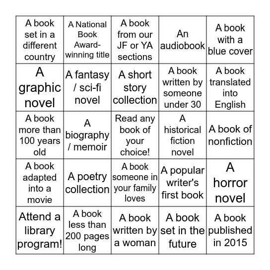 Cozy Up with a Good Book! Bingo Card