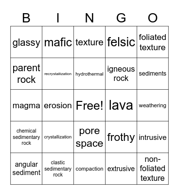 Vocabulary Bingo Card