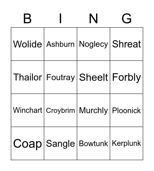 Nonsense Words Bingo Card