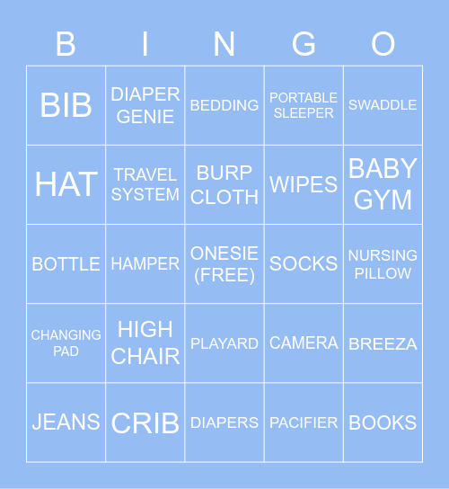 VIRTUAL BABY SHOWER BINGO Card