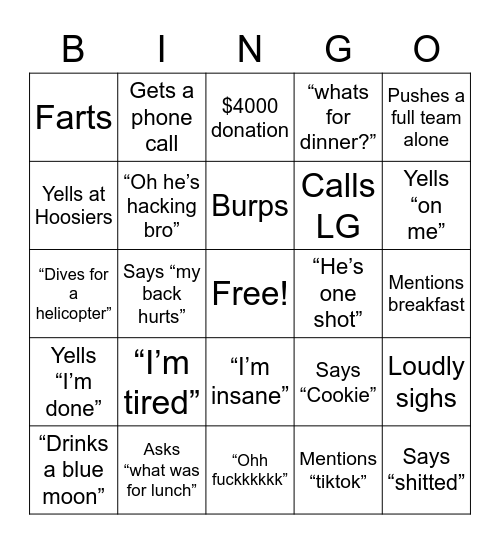 Colts Bingo Card
