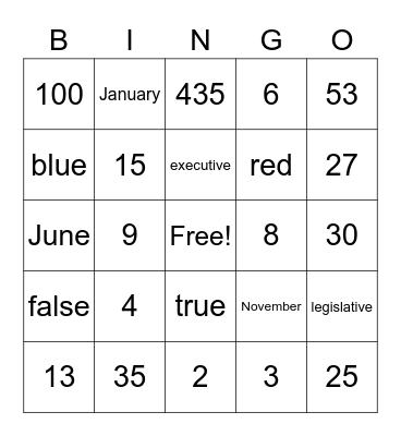 United States Bingo Card