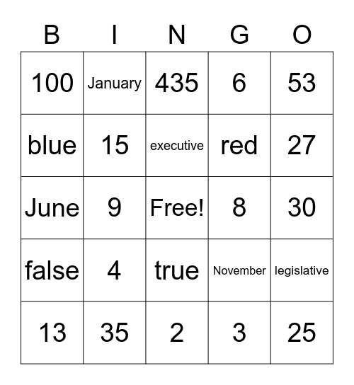 United States Bingo Card