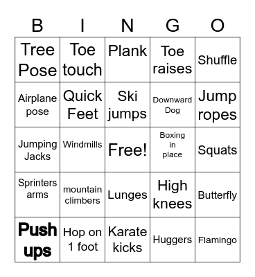 Fitness BINGO Card