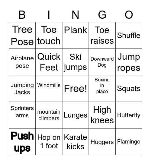 Fitness BINGO Card