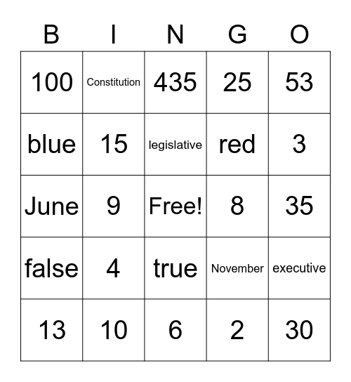 United States Bingo Card