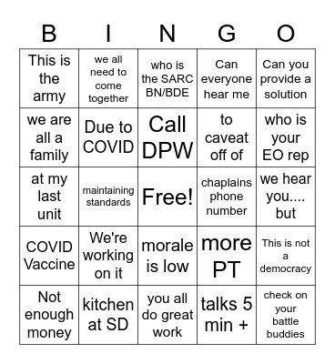 Command climate Bingo Card