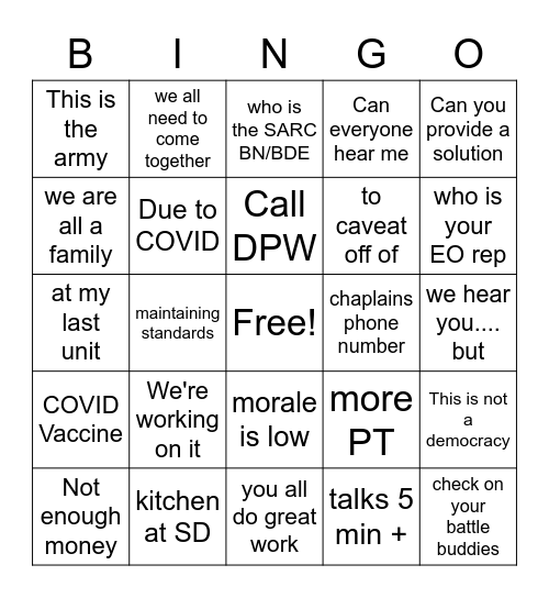 Command climate Bingo Card