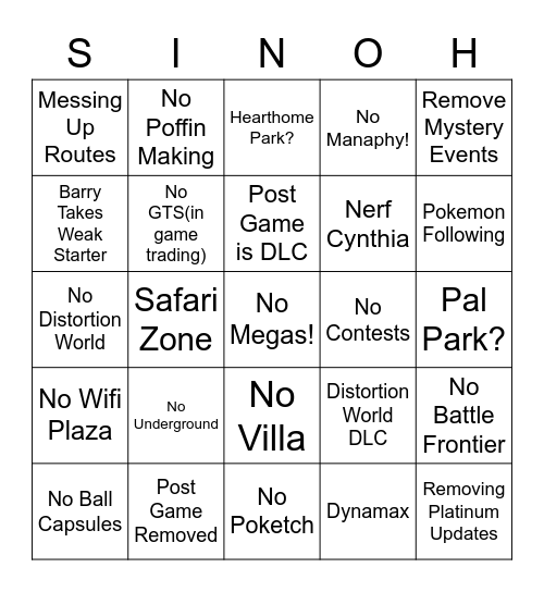 How does GameFreak Mess Up Platinum Remake Bingo Card