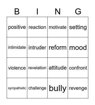 Vocabulary Bingo Card