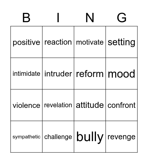 Vocabulary Bingo Card