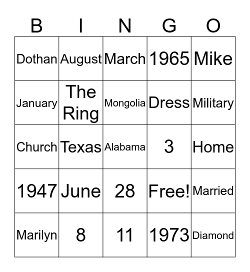 50th Anniversary Bingo Card