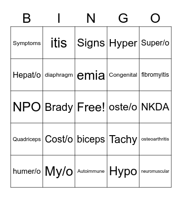 Med Term #1 Bingo Card