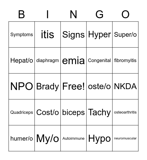 Med Term #1 Bingo Card