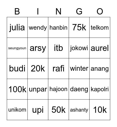 Untitled Bingo Card