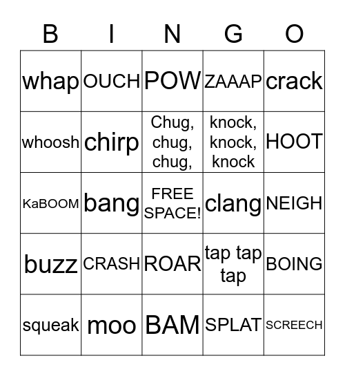 Onomatopoeia Bingo Card