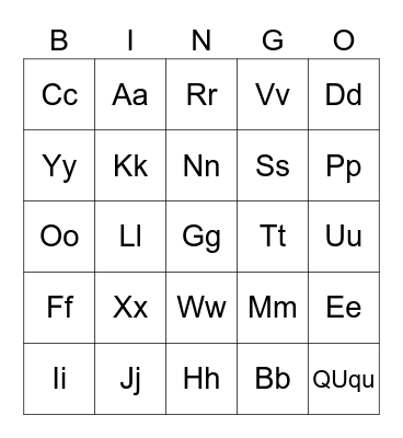 Letter Sounds Bingo Card