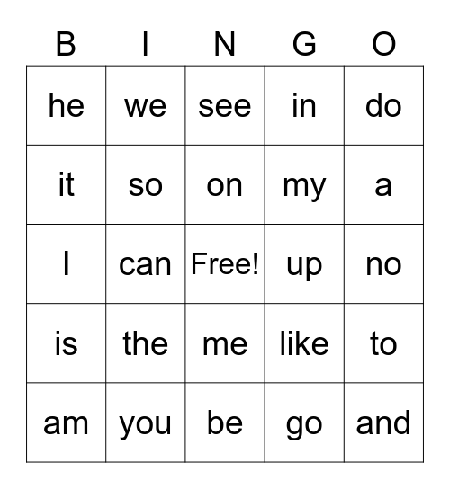 Popcorn Word Bingo Card