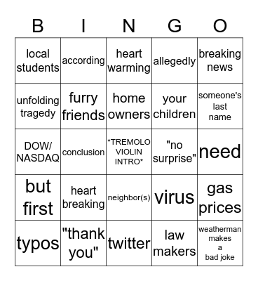 Local News Bingo Card