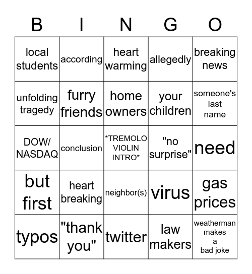 Local News Bingo Card