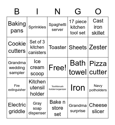 Shower Present Bingo Card