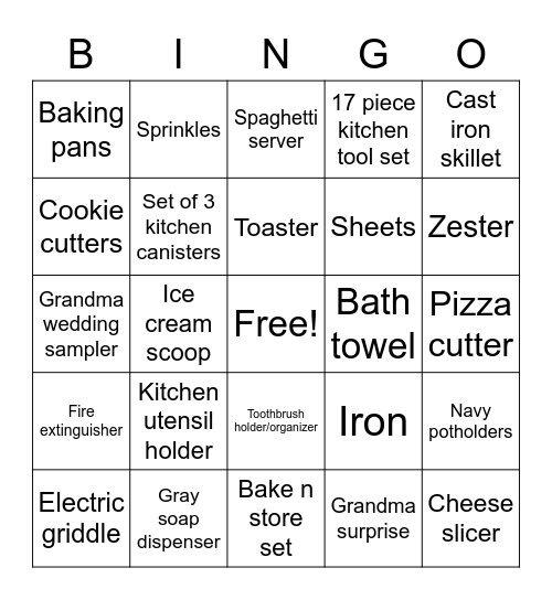 Shower Present Bingo Card