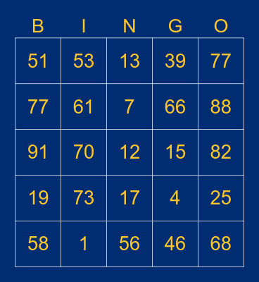 January 29th St. Mary's HS Bingo Card