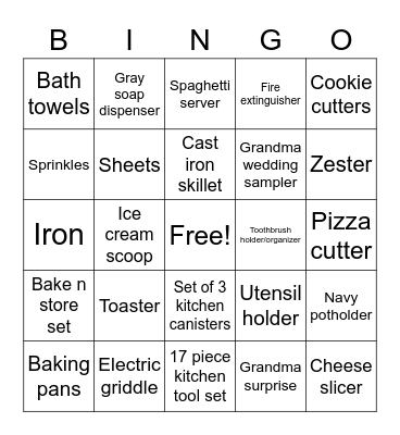 Shower Present Bingo Card