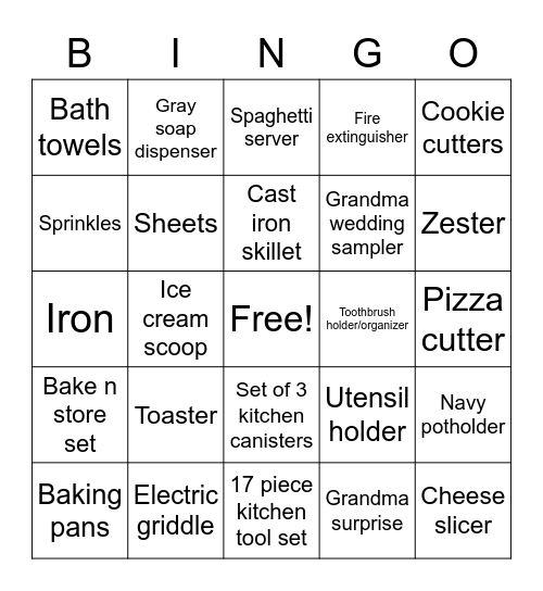 Shower Present Bingo Card