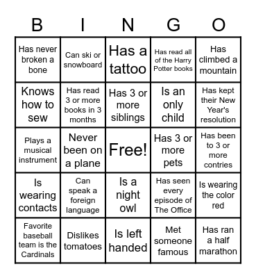 Untitled Bingo Card