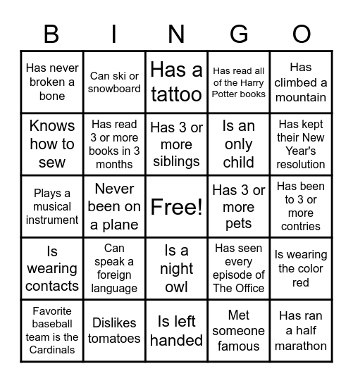 Untitled Bingo Card