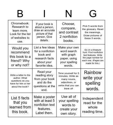 Nonfiction Bingo Card