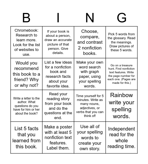 Nonfiction Bingo Card